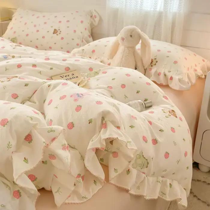 Bonenjoy Housse de couette en dentelle imprimée pour la maison, housse de couette à volants, literie