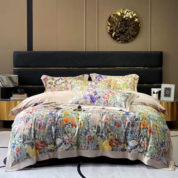 Housse de couette en coton égyptien imprimé Floral 600TC, housse de couette Queen King, ensemble de 