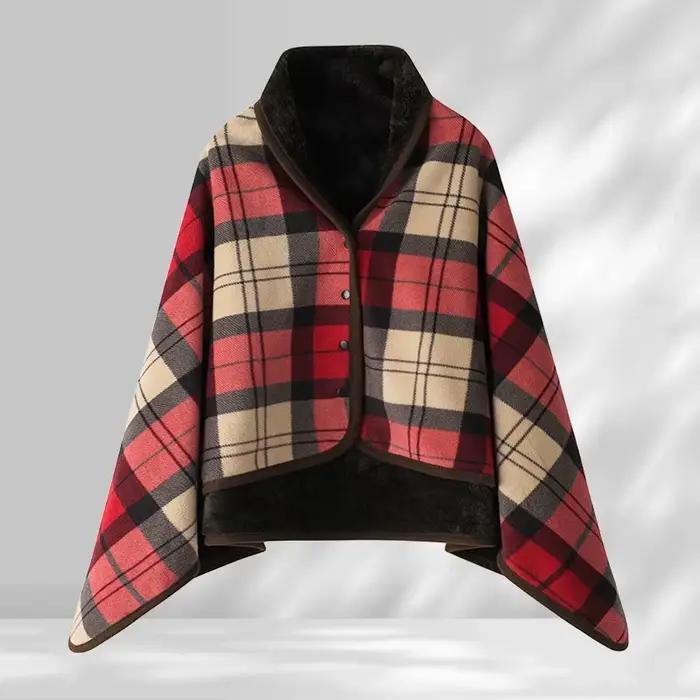 Couverture polaire à carreaux portable avec bouton, imperméable, chaude, pour canapé-lit, voyage, ch
