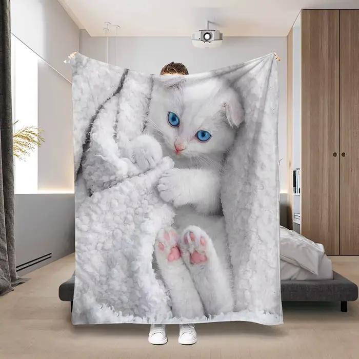Couverture en glouton imprimée chat mignon pour enfants et étudiants, couvertures de famille d'amour