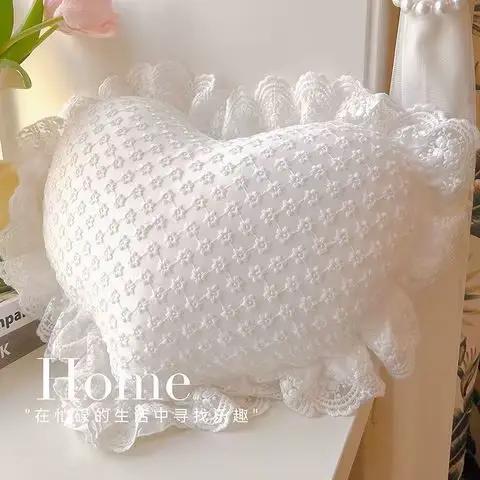 Oreiller brodé de Style cour française, coussin en forme de citrouille blanche avec bord en dentelle