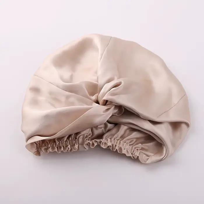 Bonnet de nuit 100% soie de mûrier 19 Momme pour femme, bonnet de sommeil uni, bonnet de nuit pour l
