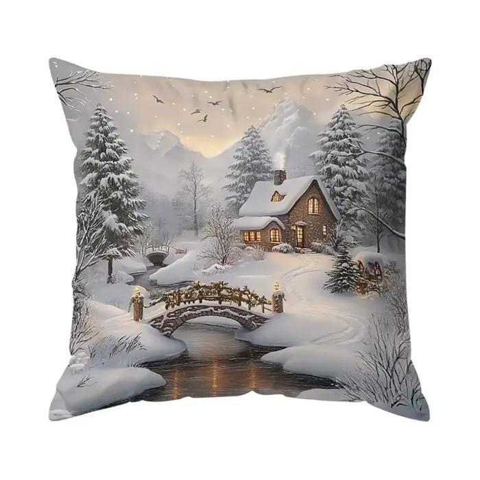 Taie d'oreiller décorative de Village d'hiver de noël 18x18 pouces, taies d'oreiller pour maison, vo