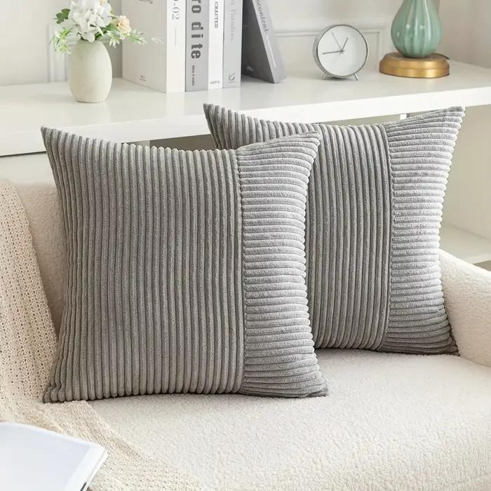 Housse de coussin en velours côtelé, rayé Beige, Patchwork, 18x18, en peluche douce, pour canapé, ta