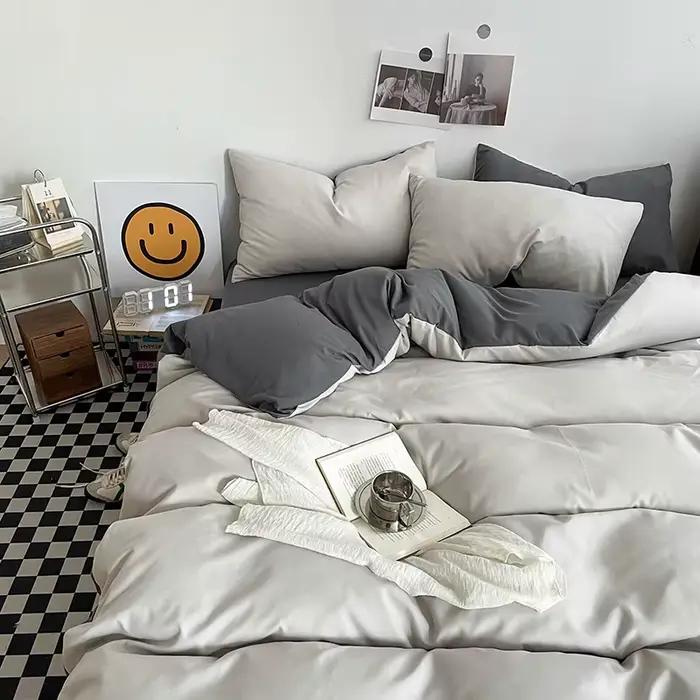 Parures de lit en coton lavé, ensemble housse de couette couleur unie pour chambre d'hôtel, housse d