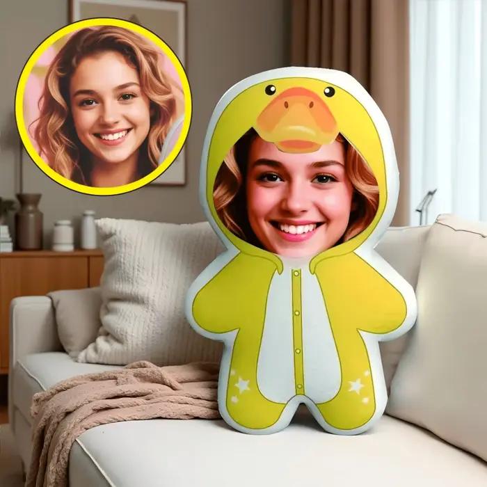 Coussin en peluche canard jaune personnalisé avec visage personnalisable, le cadeau idéal pour les h