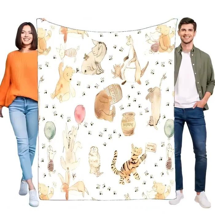Winnie l'ourson et ses amis dessin animé aquarelle couverture en peluche flanelle douce polaire conf