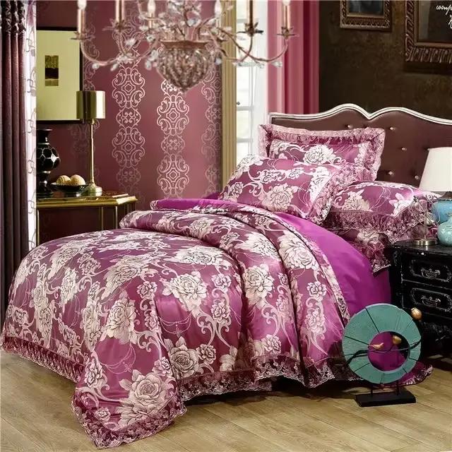 Ensemble de housse de couette dorée de luxe, ensemble de literie nordique en Satin Jacquard, ensembl