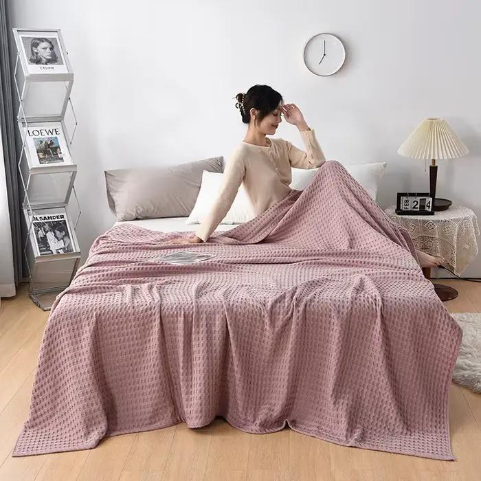 2025 printemps nouveau 100% coton Style japonais gaufré tricoté Stich couverture couleur unie servie