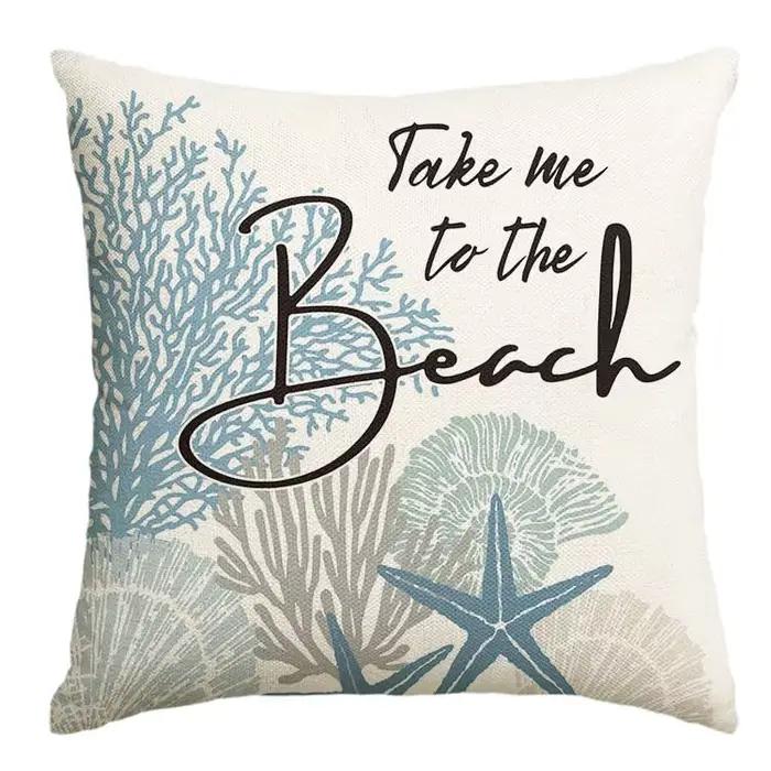 Housse de coussin d'été, 1 pièce, Take Me To The Beach | Étui de coussin étoile de mer océan bleu, a
