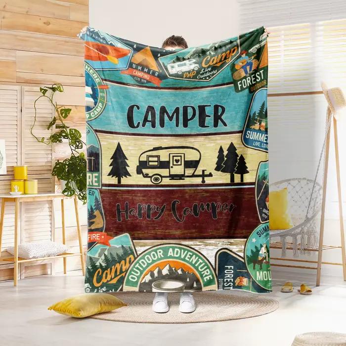 Couverture imprimée à motif de camping-car et de forêt, adaptée aux canapés, lits, bureaux, voyages,