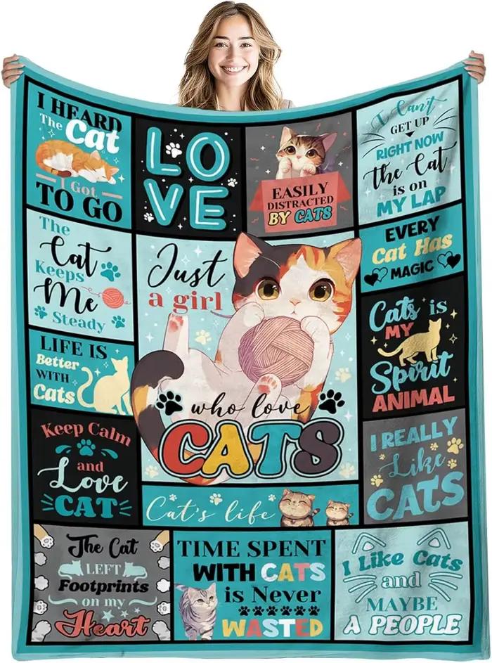 Couverture fine à motif de chats mignons, 1 pièce, cadeaux pour canapé, lit, voiture, maison, Campin