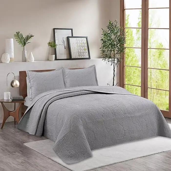 Housse de lit de couleur unie, textile de maison trois pièces matelassé en coton, literie américaine