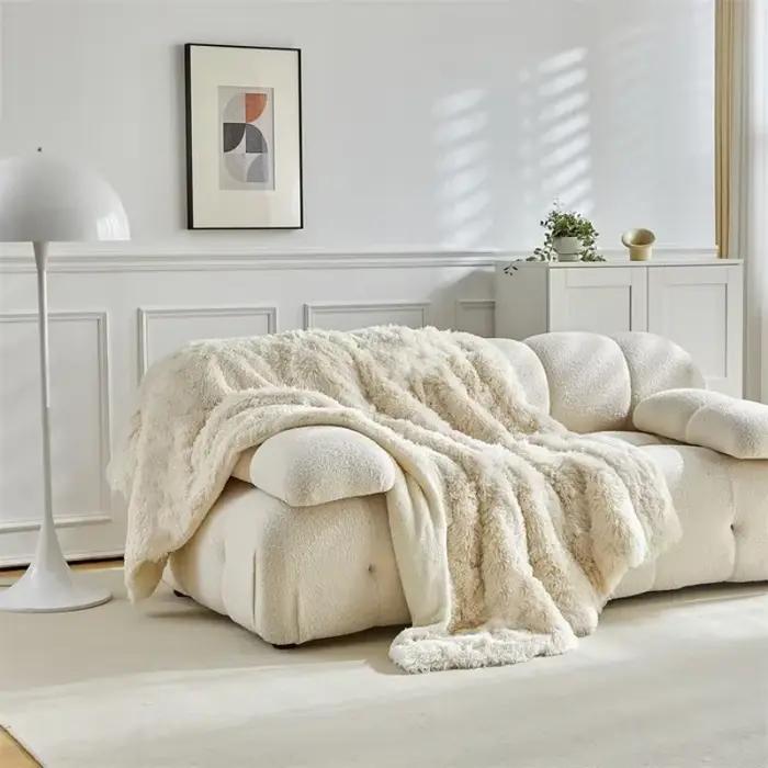 Couverture Double en coton polaire d'agneau, en molleton de corail, crème glacée, cheveux longs, cou