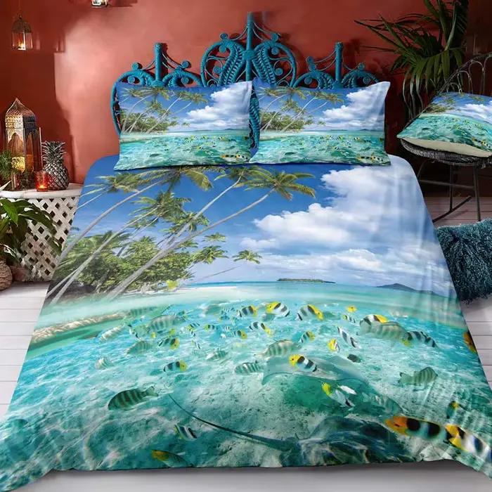 Parure de lit avec paysage naturel, ensemble de housse de couette imprimée en 3D, housse de couette 