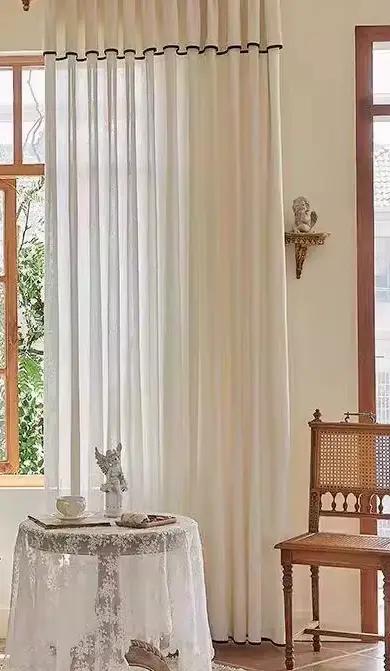 Rideaux français Vintage en lin et Tulle, nouveau Style crème, pour salon, salle à manger, chambre à