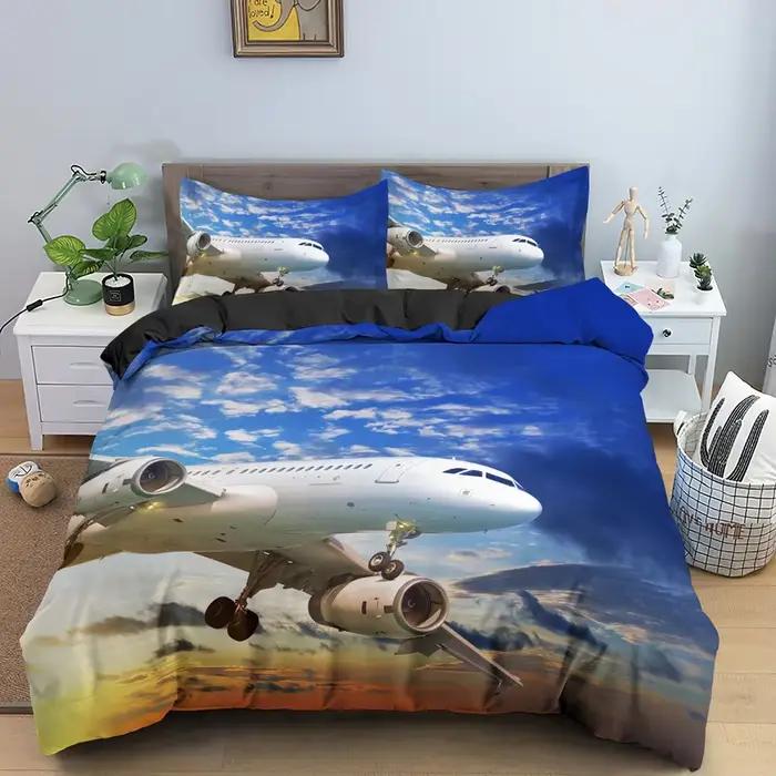 Ensemble de Couverture d'Avion pour Garçon et Adulte, Literie de Piste d'Avion 3D, Décoration de Cha