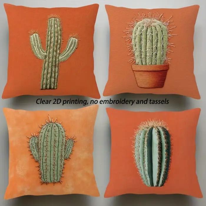Housse de coussin imprimée cactus tropicaux, décor orange terre cuite, succulentes, pour la maison