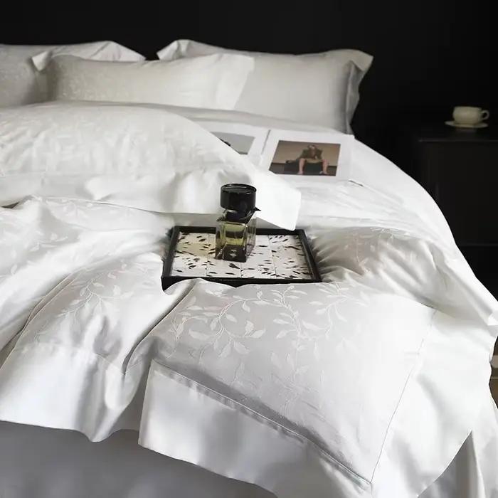 Parure de lit Jacquard en Satin de coton égyptien 1000TC, housse de couette douce et soyeuse de luxe