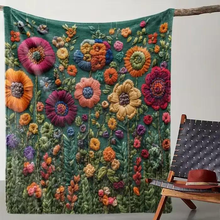 Couverture vintage à motif floral à carreaux - Douce, chaude et confortable pour canapés, lits, voit