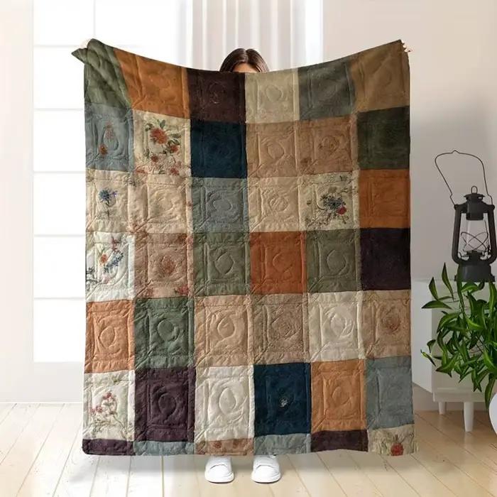 Jeté de style patchwork vintage - Jeté doux à thème floral rustique pour une décoration intérieure c