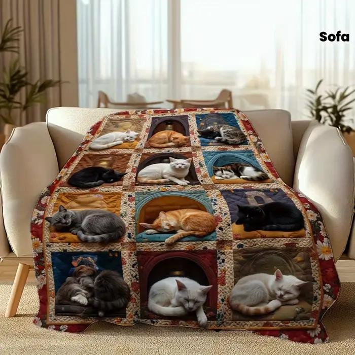 Couverture à motif de chat mignon, couverture chaude et confortable pour canapé-lit, canapé, voyage 