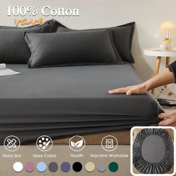 Drap-housse 100% coton avec bande élastique, housse de matelas réglable antidérapante de couleur uni