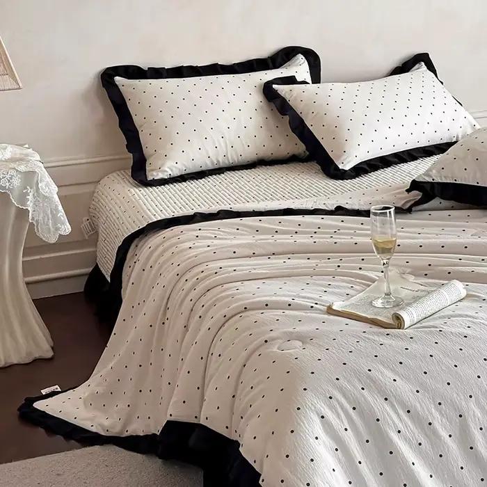 Couette française en pur coton 200x230 cm, haute qualité, douce, imprimée, légère, avec dentelle, po