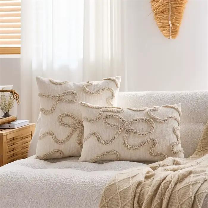 Housse de coussin en Chenille Ultra douce, avec nœud, pour canapé, salon, Style nordique, capitonnée