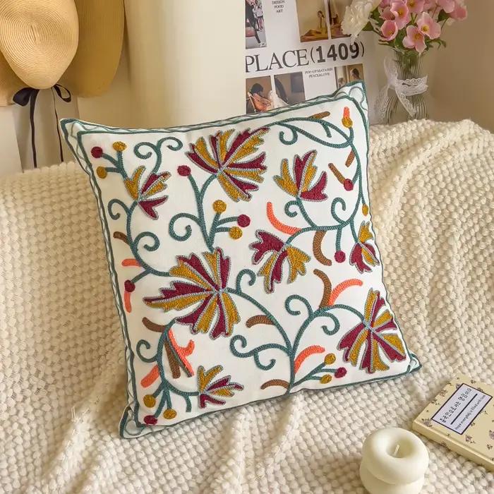 Housse de coussin brodée à motif floral, 45x45cm, en textile doux, décorative, pour canapé, lit, sal