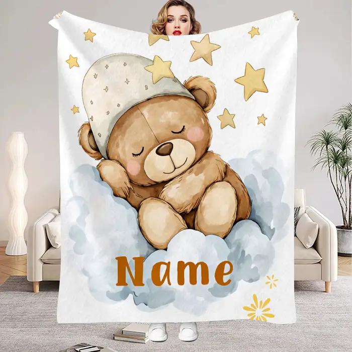 Couverture en flanelle personnalisée avec nom pour enfants, garçons et filles, douce, cadeau d'anniv