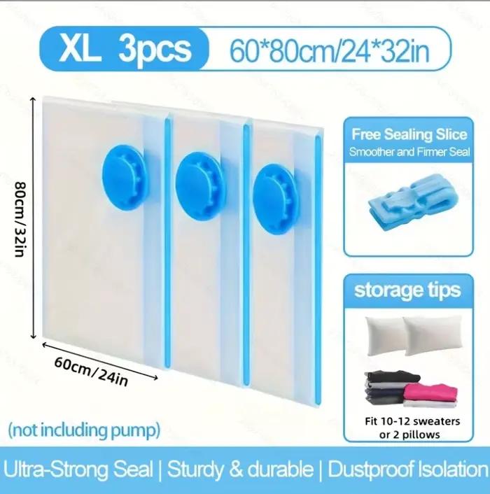 Sacs de rangement sous vide pour vêtements/duvets, 2/3/7 pièces, robustes avec pompe manuelle, écono