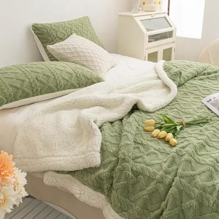 Optics-Couverture Sherpa Smile en laine d'agneau, couverture double couche en peluche douce, motif 3