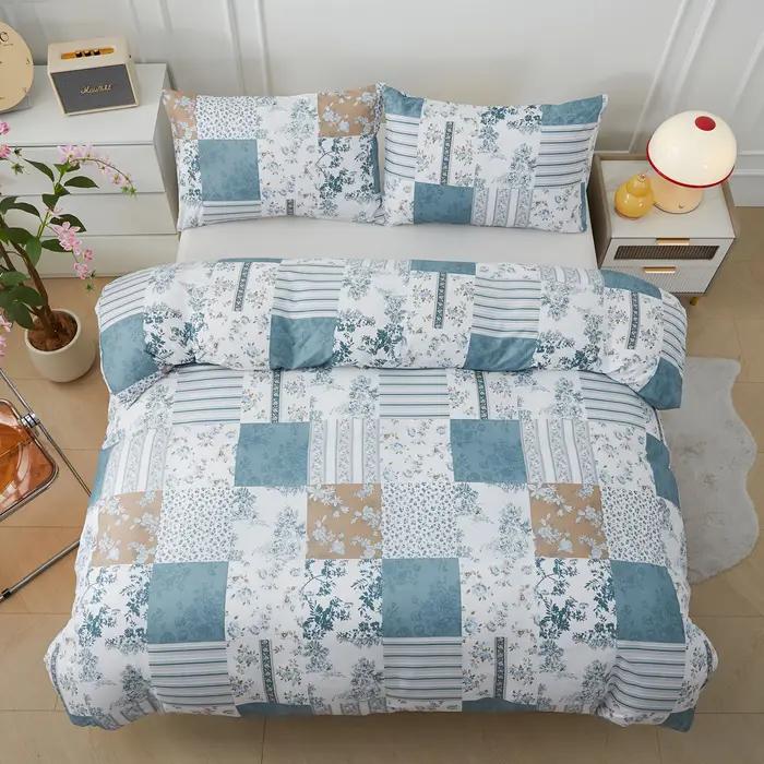 Parure de lit à fleurs bleues, ensemble de housse de couette imprimée en 3D, doux, simple, double, d