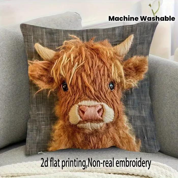 Housse de coussin carrée motif vache des Highlands, lavable en machine, décoration de style ferme, p