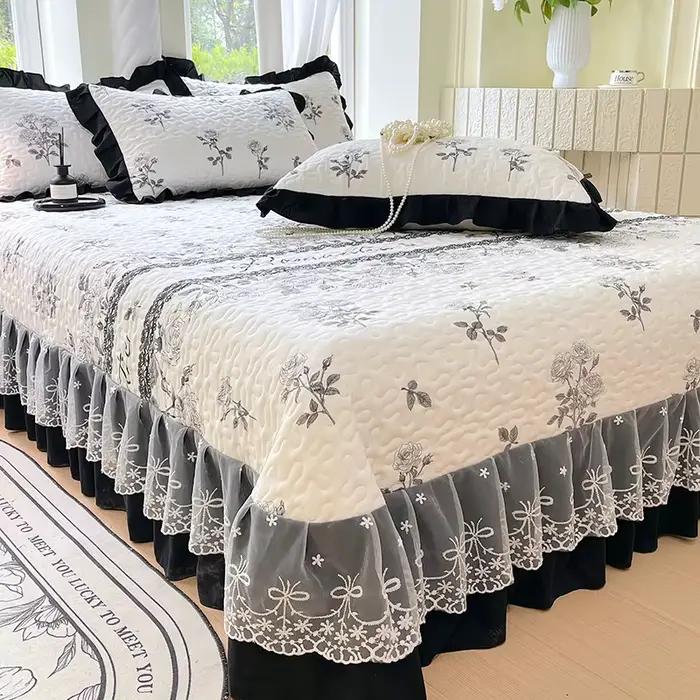 Couvre-lit matelassé pour lits, couverture épaisse avec dentelle, taille simple/Queen/King, imprimé 