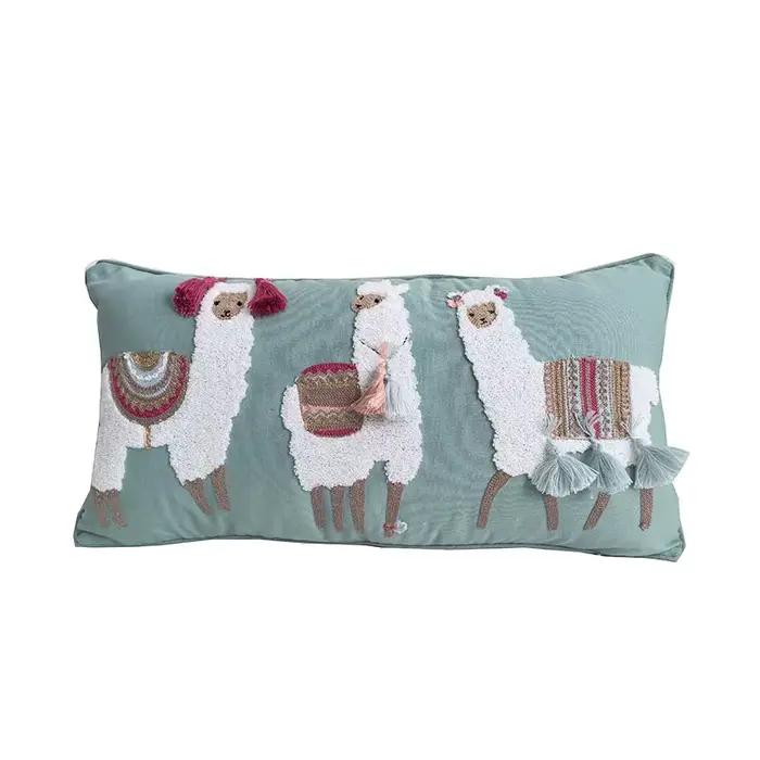Juste de coussin florale brodée style bohème, 30x60, long, lombaire, alpaga, éléphant, confortable, 