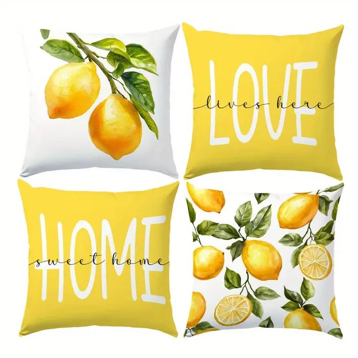 4 pièces, housses de coussin style citron frais, simple face, fermeture à glissière, polyester lavab