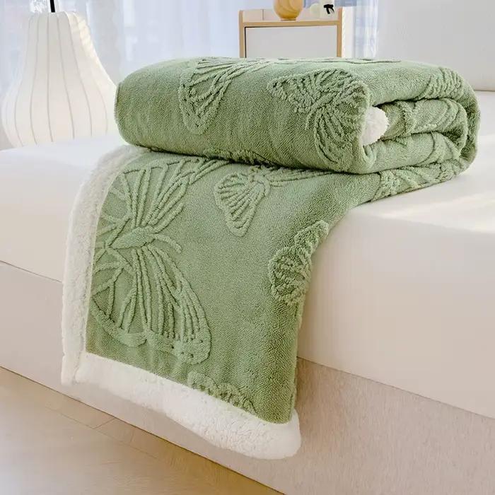 Couverture en polaire jacquard papillon avec motif 3D exquis, épaisse et chaude, en fausse laine d'a
