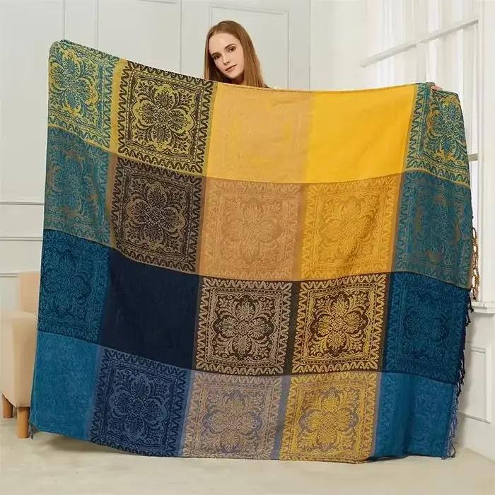 Grande couverture à carreaux Boho romantique bohème Chenille jeter Jacquard Gaint housse de canapé P