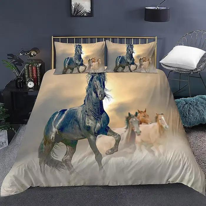 Ensemble de housse de couette imprimé Animal 3D, ensemble de literie en forme de cheval au galop dom