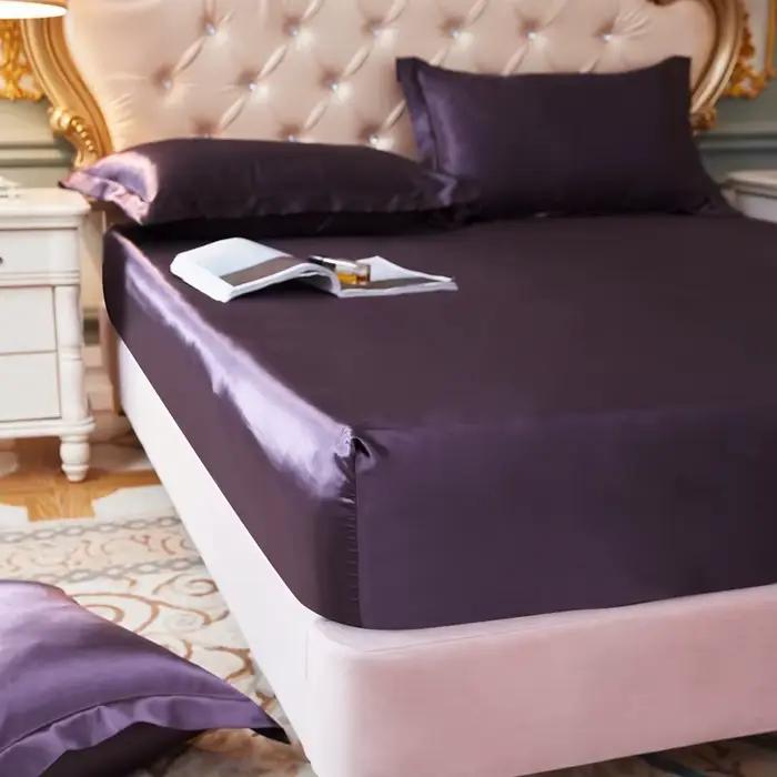 Drap-housse en Satin, couleur unie, housse de matelas en rayonne, bande élastique, drap de lit King 