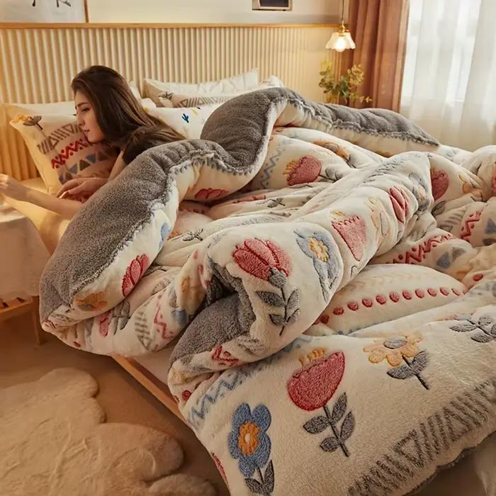 Literie d'hiver épaisse couette couverture épaissie chaude flanelle polaire couette pour les nuits f
