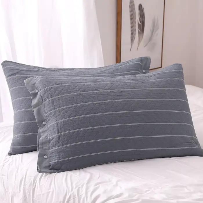 Taie d'Oreiller en Gaze de Coton Pur, à Rayures, 3 Couches, Épaisse, Douce et Respirante, 1 Paire