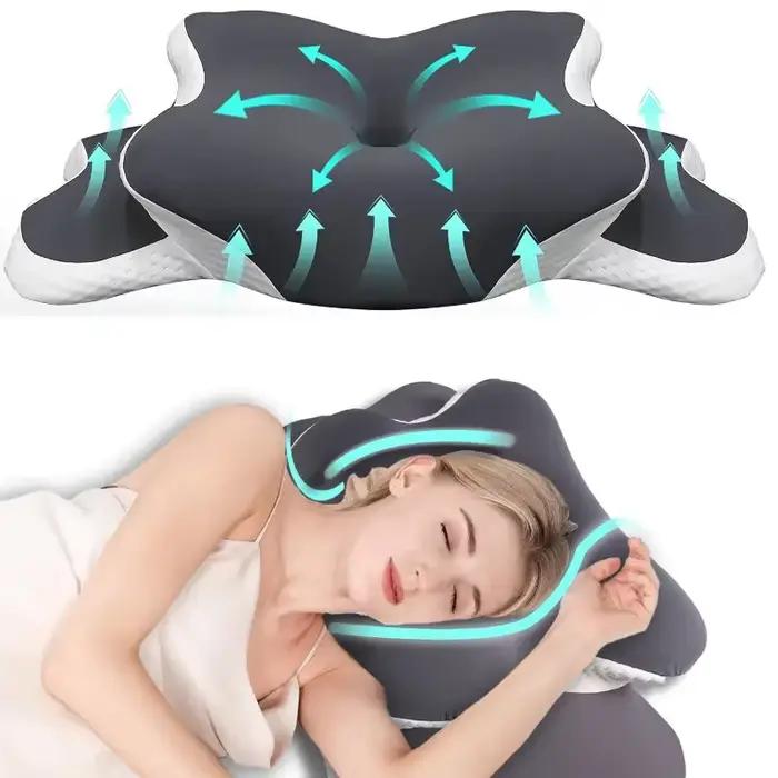 Oreiller ergonomique en mousse à mémoire de forme pour le cou, en forme de C/hauteur réglable, avec 