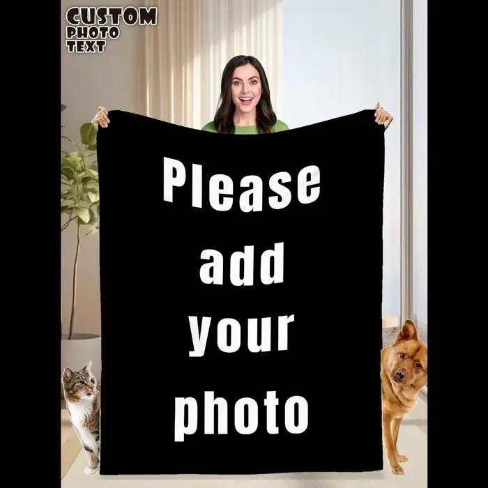 Couverture en flanelle personnalisée avec photo, pour filles et garçons, avec lettres monochromes, p