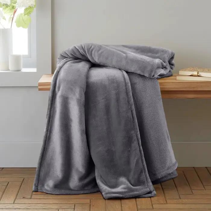 Couverture polaire grise en tissu brosse Extra doux, couverture de lit Super chaude, légère, pour ca
