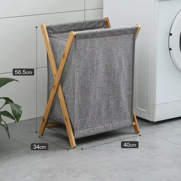 Panier à linge pliable pour salle de bain avec cadre en bois, panier de rangement portable pour vête