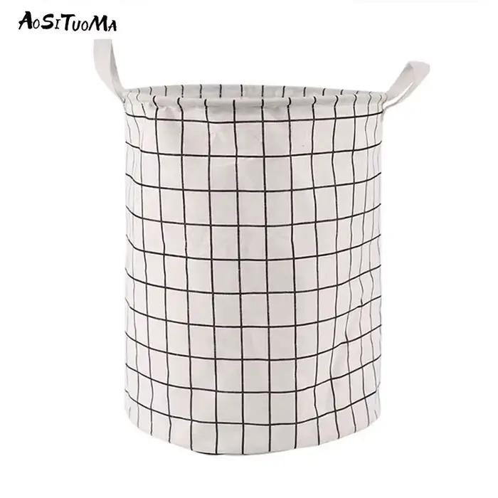 Panier à vêtements sales pour la maison, seau de rangement pour jouets, tissu à carreaux, en coton e