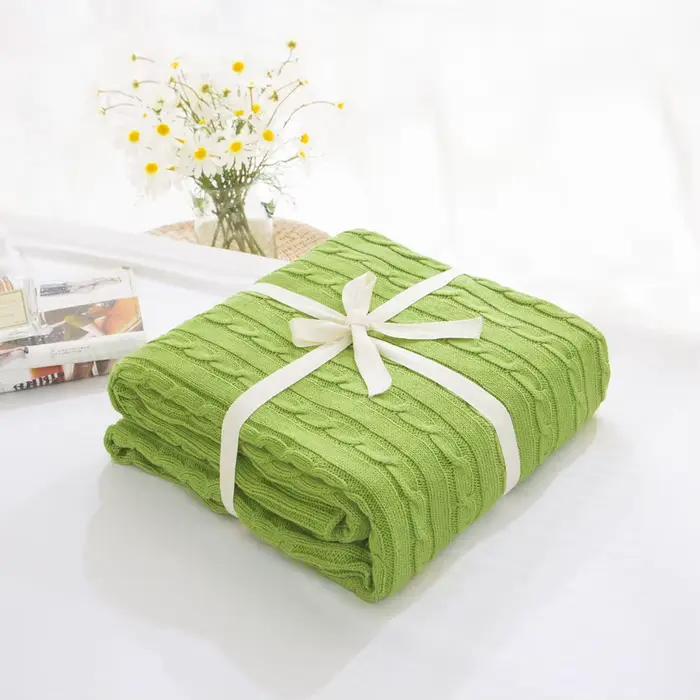 Couverture tricotée en pur coton pour lit, couverture de canapé douce et confortable, tricot solide,